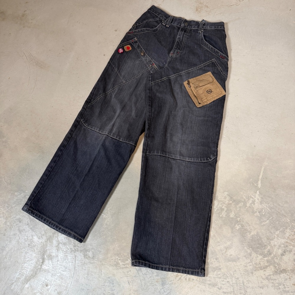 Rocawear Boys Size 27" Baggy Wide Leg Jeans Black Denim Y2K Hip Hop Streetwear